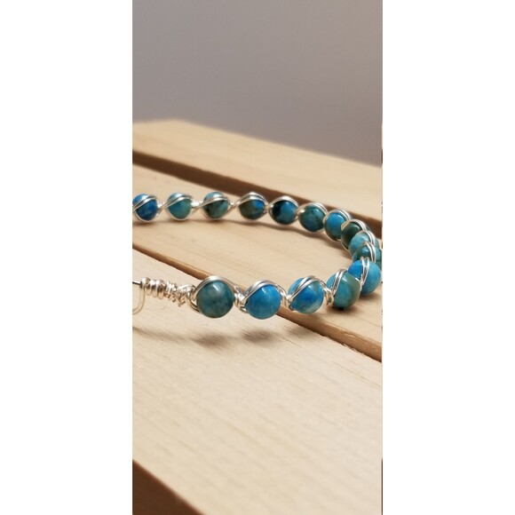 Handmade Wire Wrapped Jasper Bead Bracelet – Blue & Green Gemstone - Picture 5 of 7